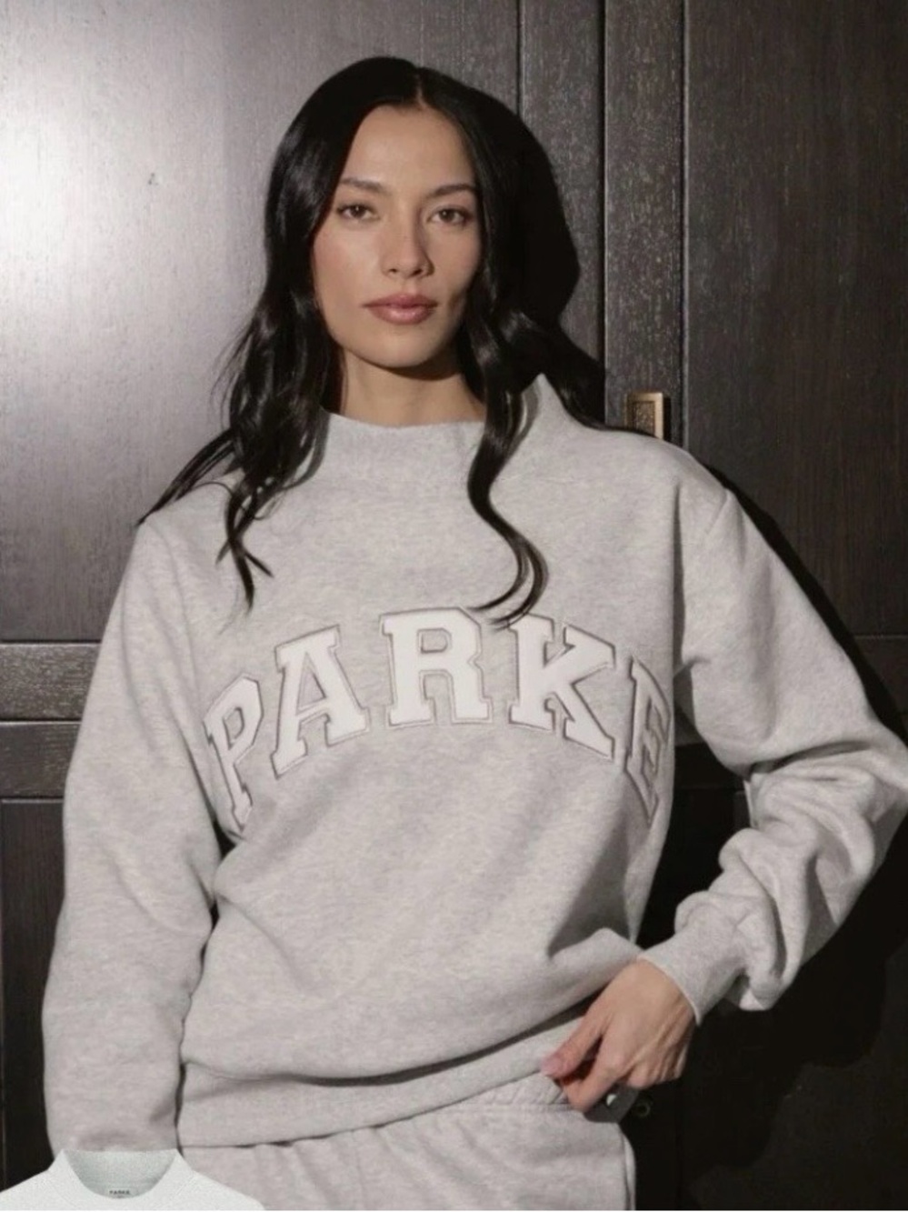 Parke Women's Varsity Mockneck Sweatshirt Grey White Oversized L/XL New Athletic